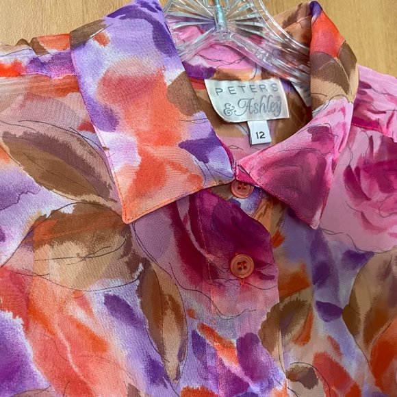 Peters & Ashley Floral Rose Pattern Sheer Button up Blouse - Picture 3 of 6
